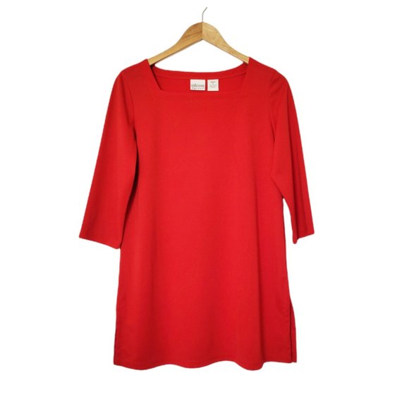 Reflections Red Tunic Blouse Cherry Tomato Red Half Sleeve Square Neck Blouse - Picture 1 of 14